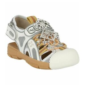Gucci Tinsel Sport Sandals Slingback Crystal White Grey Womens Size 6 EU 36 NIB